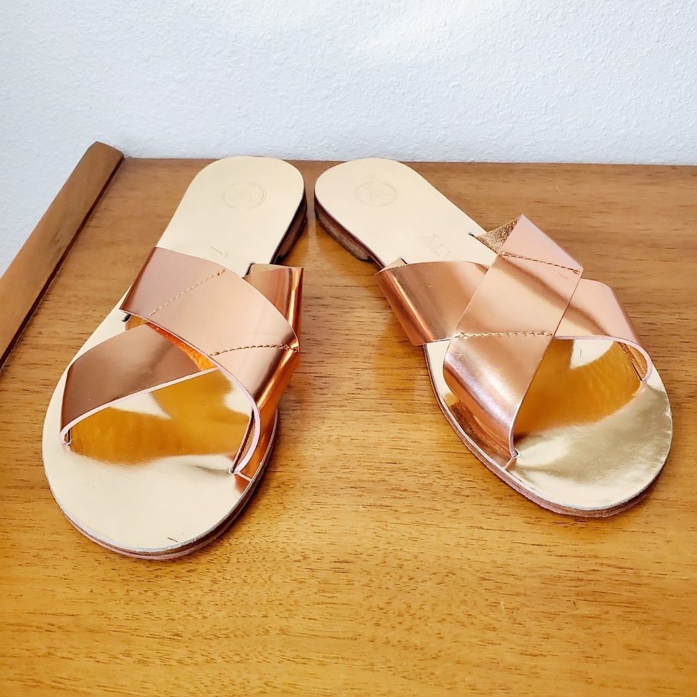 Alvaro Gonzalez Antonia Slide Rose Gold Sandals Metallic Leather Summer SZ39/8.5